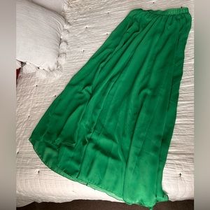 Emerald green chiffon maxi skirt with liner